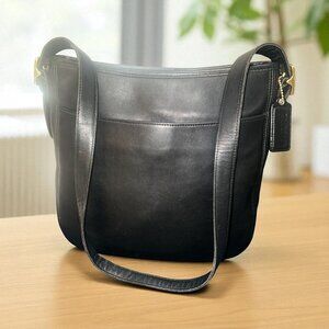 VTG Coach Chelsea Hobo 6003 Black Leather with Brass Convertible Bag 90s USA